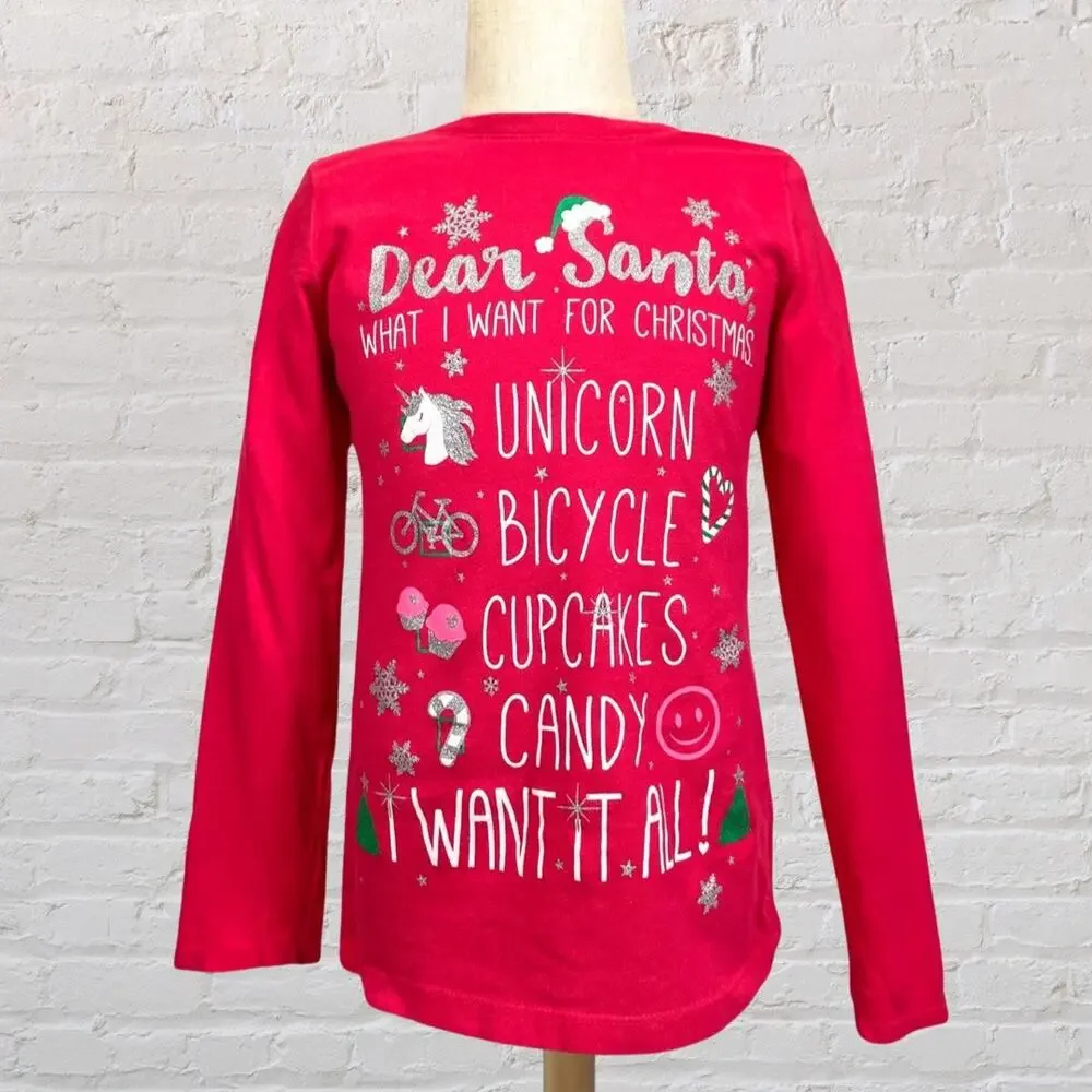 The Children’s Place Vintage “Dear Santa” Glitter Tee 7/8 – Holiday Y2K